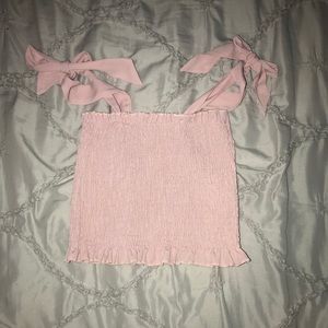 Frilly smocked Pink crop top with tie straps